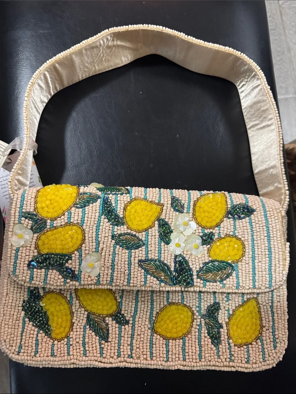 Beaded Lemon Embellished Shoulder Bag in Yellow - Picture 1 of 2